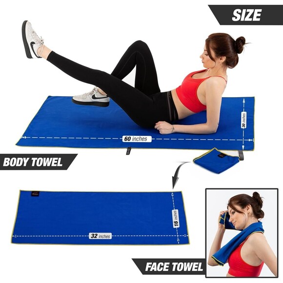Microfiber Gym & Travel Towel Set of 2 Size in 1 Pack XL & S Quick Dry Yoga - Picture 10 of 16